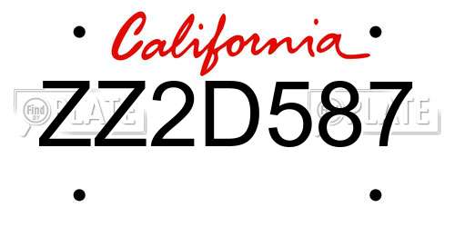 ZZ2D587 California License Plate
