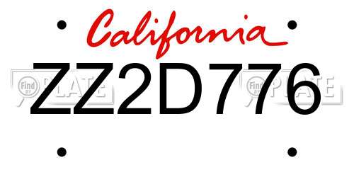 ZZ2D776 California License Plate