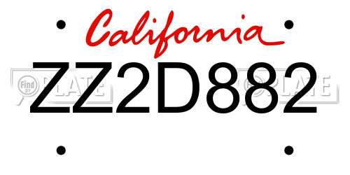 ZZ2D882 California License Plate