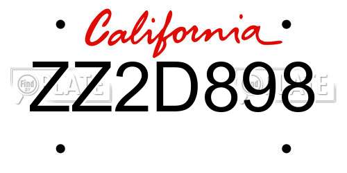 ZZ2D898 California License Plate