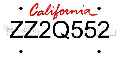 ZZ2Q552 California License Plate
