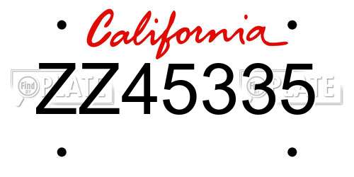 ZZ45335 California License Plate