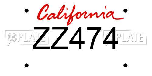 ZZ474 California License Plate