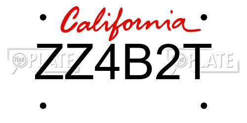 ZZ4B2T California License Plate