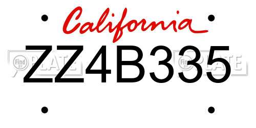ZZ4B335 California License Plate