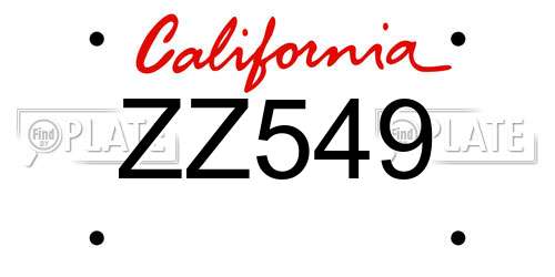 ZZ549 California License Plate