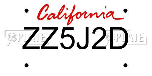 ZZ5J2D California License Plate