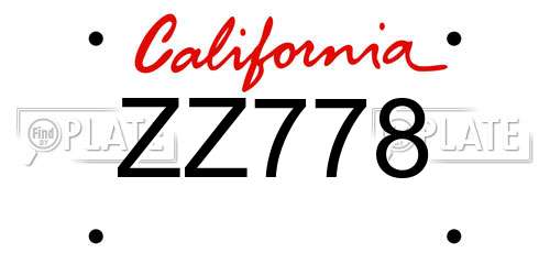 ZZ778 California License Plate