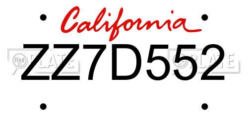 ZZ7D552 California License Plate