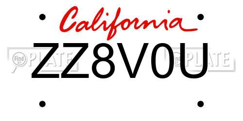 ZZ8V0U California License Plate