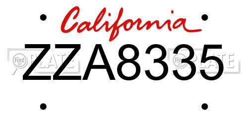 ZZA8335 California License Plate
