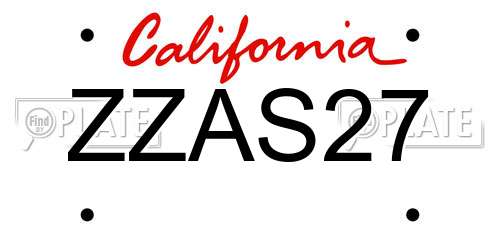 ZZAS27 California License Plate