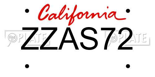 ZZAS72 California License Plate