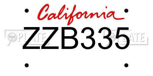 ZZB335 California License Plate