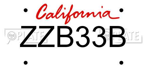 ZZB33B California License Plate