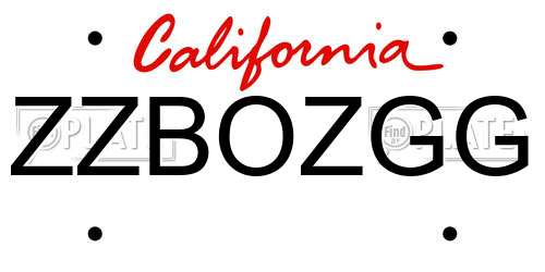 ZZBOZGG California License Plate