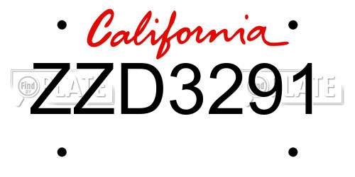 ZZD3291 California License Plate