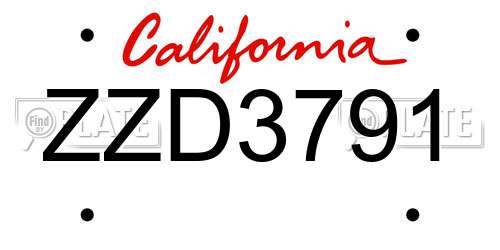 ZZD3791 California License Plate