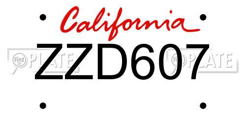 ZZD607 California License Plate