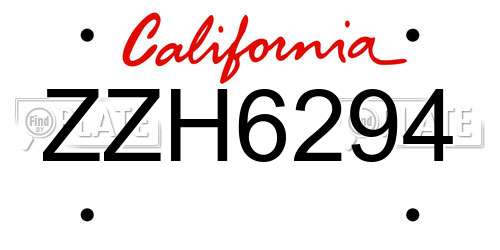 ZZH6294 California License Plate