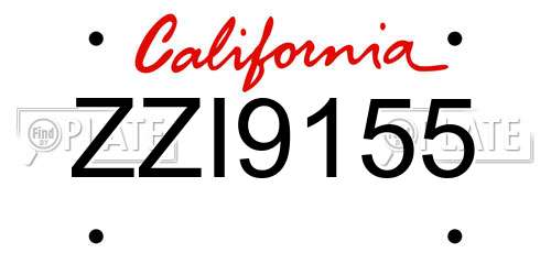 ZZI9155 California License Plate