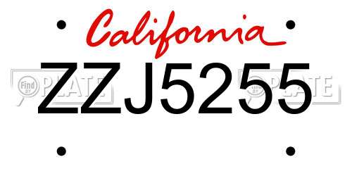 ZZJ5255 California License Plate