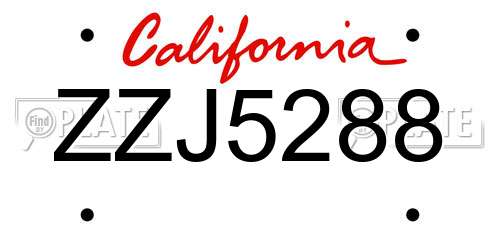 ZZJ5288 California License Plate