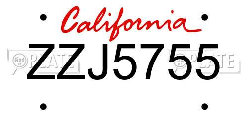 ZZJ5755 California License Plate