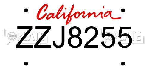 ZZJ8255 California License Plate