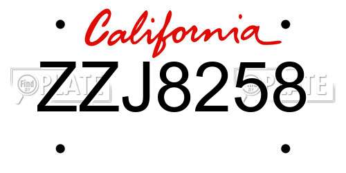 ZZJ8258 California License Plate