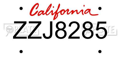 ZZJ8285 California License Plate