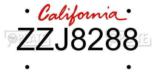 ZZJ8288 California License Plate