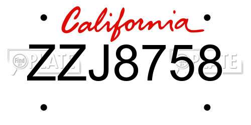 ZZJ8758 California License Plate