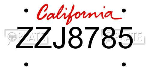 ZZJ8785 California License Plate