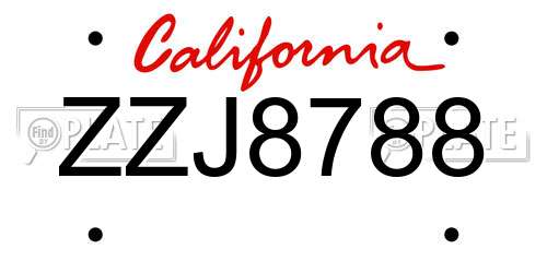 ZZJ8788 California License Plate