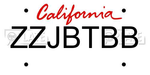 ZZJBTBB California License Plate