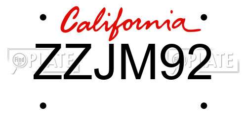 ZZJM92 California License Plate