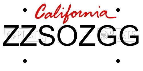 ZZSOZGG California License Plate