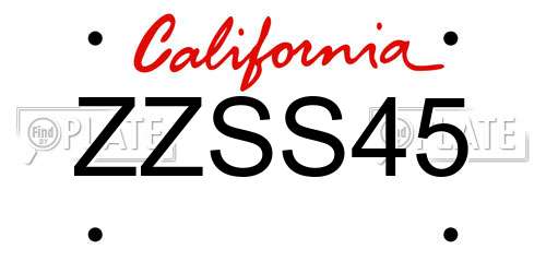 ZZSS45 California License Plate
