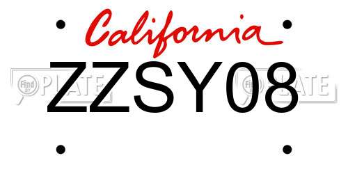 ZZSY08 California License Plate