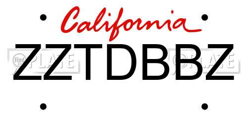ZZTDBBZ California License Plate