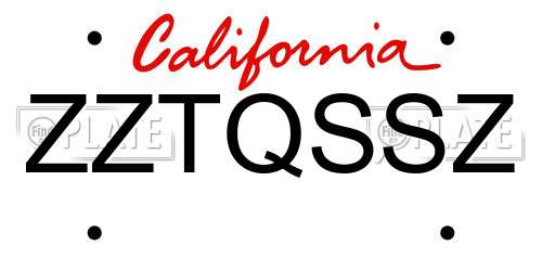 ZZTQSSZ California License Plate