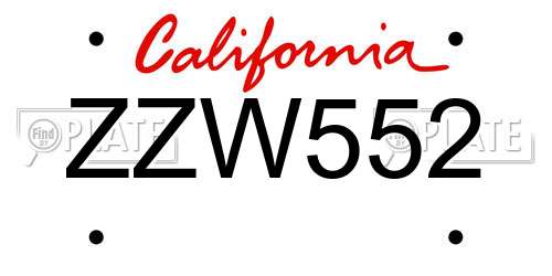 ZZW552 California License Plate