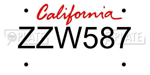 ZZW587 California License Plate
