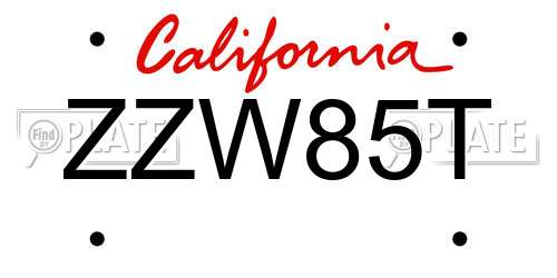 ZZW85T California License Plate