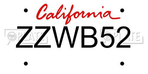 ZZWB52 California License Plate
