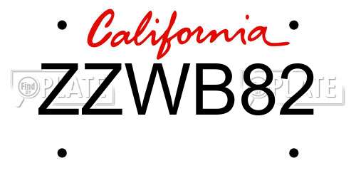 ZZWB82 California License Plate