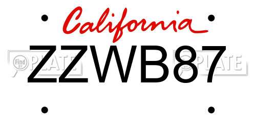 ZZWB87 California License Plate