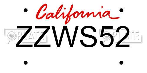 ZZWS52 California License Plate