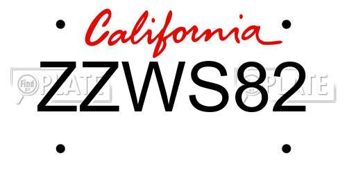 ZZWS82 California License Plate